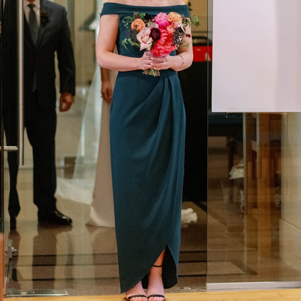 Elegant Off-Shoulder Dark Green Gown
